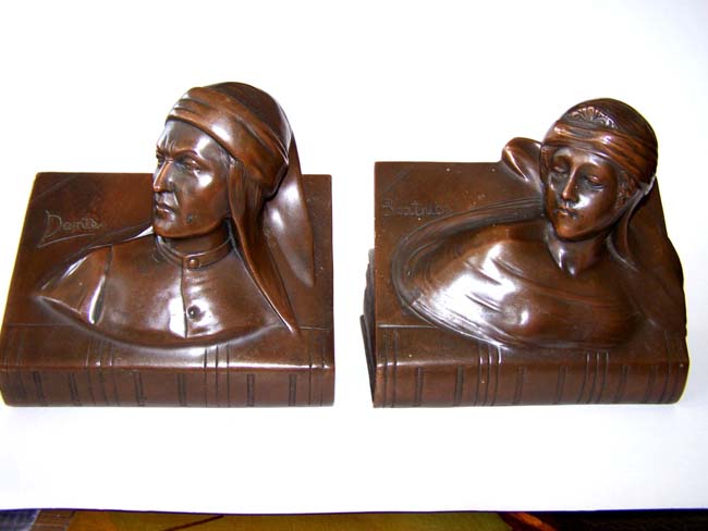 A nice pair of Antique Bookends circa 1925-1930 depicting Beatrice and Dante
